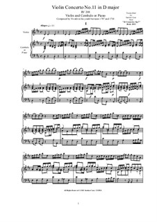10 Concertos for Violin, Strings and Cembalo, Op.7: Concerto No.11. Version for violin and cembalo (or piano), RV 208 by Antonio Vivaldi