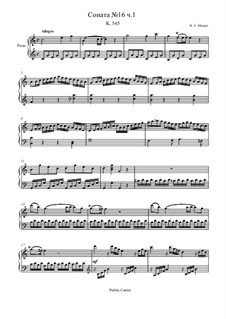 Sonata for Piano No.16 in C Major, K.545: Movement I by Wolfgang Amadeus Mozart