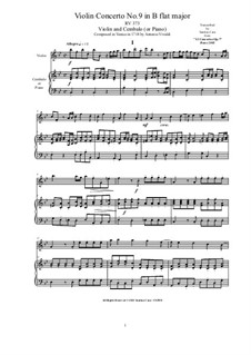 10 Concertos for Violin, Strings and Cembalo, Op.7: Concerto No.9. Version for violin and cembalo (or piano), RV 285 by Antonio Vivaldi