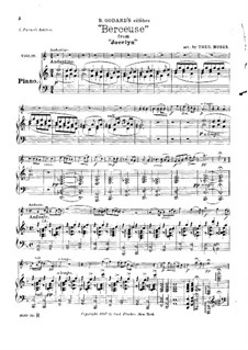 Berceuse: Score for violin and piano by Benjamin Godard