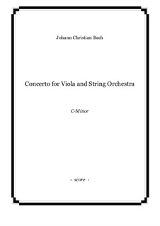 Concerto for Viola and String Orchestra in C Minor: Score and parts by Johann Christian Bach