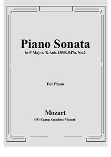 Sonatina for Piano in F Major, K.547a: Movement I by Wolfgang Amadeus Mozart