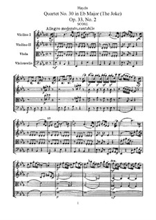 String Quartet No.30 in E Flat Major 'The Joke', Hob.III/38 Op.33 No.2: Full score, parts by Joseph Haydn