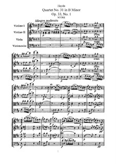 String Quartet No.31 in B Minor, Hob.III/37 Op.33 No.1: Full score, parts by Joseph Haydn