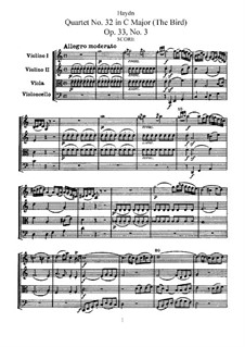 String Quartet No.32 in C Major 'The Bird', Hob.III/39 Op.33 No.3: Full score, parts by Joseph Haydn