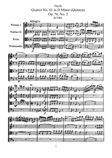 String Quartet No.61 in D Minor 'Quinten', Hob.III/76 Op.76 No.2: Full score, parts by Joseph Haydn