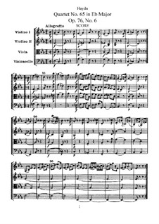 String Quartet No.65 in E Flat Major, Hob.III/80 Op.76 No.6: Full score, parts by Joseph Haydn