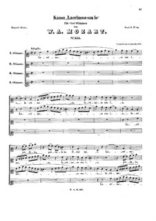 Lacrimoso son'io, K.555: Vocal score by Wolfgang Amadeus Mozart