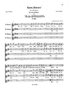 Bona nox. Canon for Four Voices, K.561: Vocal score by Wolfgang Amadeus Mozart