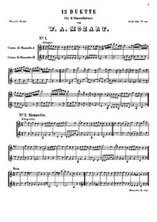 Twelve Duets for Two Hors, K.487: Score by Wolfgang Amadeus Mozart