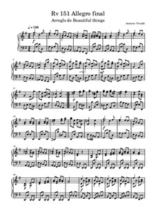 Concerto for Strings in Sol maggiore, RV 151: Allegro final, for piano by Antonio Vivaldi