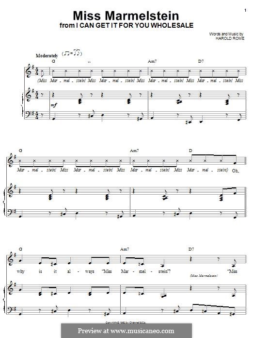 Miss Marmelstein: For voice and piano (or guitar) by Harold Rome