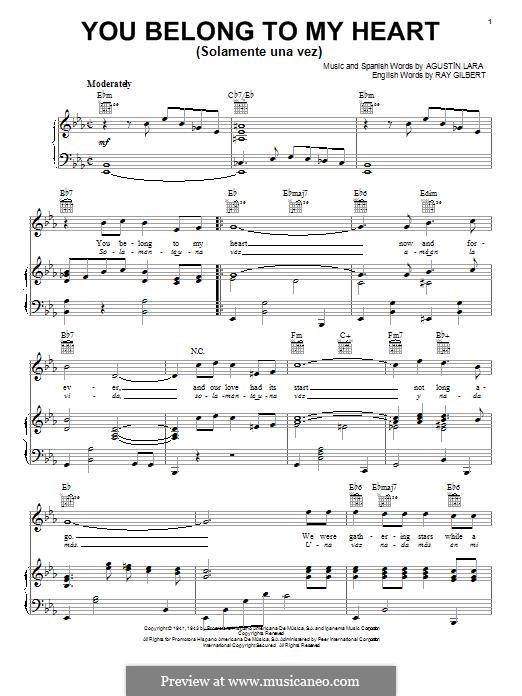 You Belong To My Heart (Solamente Una Vez): For voice and piano (or guitar) by Agustin Lara