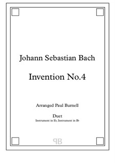 No.4 in D Minor, BWV 775: For duet: instruments in Eb and Bb - score and parts by Johann Sebastian Bach