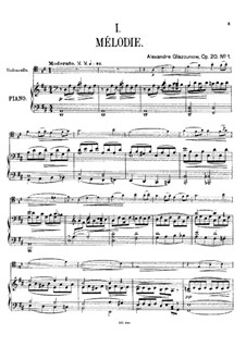 Two Pieces for Cello and Piano, Op.20: No.1 Melody – score, solo part by Alexander Glazunov