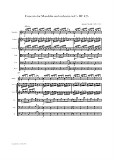 Lute Concerto for Guitar, Strings and Cembalo in C Major, RV 425: Score, parts by Antonio Vivaldi