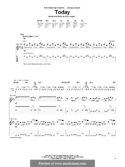 Today (The Smashing Pumpkins): For guitar with tab by Billy Corgan