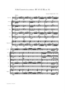 Concerto for Cello and Strings in A Minor, RV 419: Full score, parts by Antonio Vivaldi