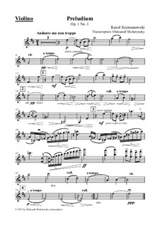 Preludium h-moll: For violin and piano (violin part) by Karol Szymanowski