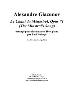 Minstrel's Song for Cello and Piano, Op.71: For Bb clarinet and piano by Alexander Glazunov
