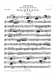 Trio for Clarinet, Viola (or Violin) and Piano in E Flat Major 'Kegelstatt', K.498: Violin part by Wolfgang Amadeus Mozart