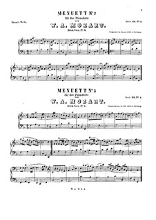 Two Minuets for Piano, K.4, K.2: For a single performer by Wolfgang Amadeus Mozart