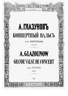Grande Valse de Concert for Piano, Op.41: For a single performer by Alexander Glazunov