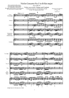 Concerto No.5 in B Flat Major, RV 379: Score, parts by Antonio Vivaldi