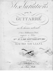 Six Variations on Song 'I bin a Kohlbauern Bub', Op.49: For guitar by Mauro Giuliani