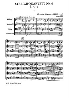String Quartet No.6 in B Flat Major, Op.106: String Quartet No.6 in B Flat Major by Alexander Glazunov