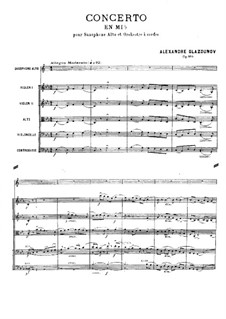 Concerto for Saxophone and Strings in E Flat Major, Op.109: Full score by Alexander Glazunov