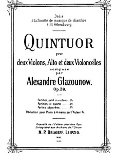 String Quintet in A Major, Op.39: Full score by Alexander Glazunov
