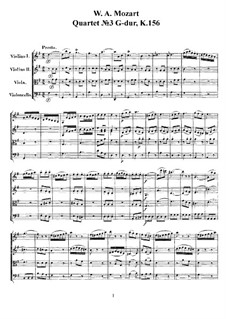 String Quartet No.3 in G Major, K.156: Full score, parts by Wolfgang Amadeus Mozart