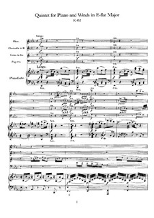 Quintet for Winds and Piano in E Flat Major, K.452: Full score by Wolfgang Amadeus Mozart