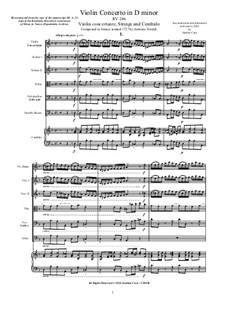 Concerto for Violin, Strings and Cembalo in d minor, RV 246: Score, parts by Antonio Vivaldi
