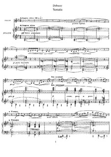 Sonata for Violin and Piano in G Minor, L.140: Score, solo part by Claude Debussy