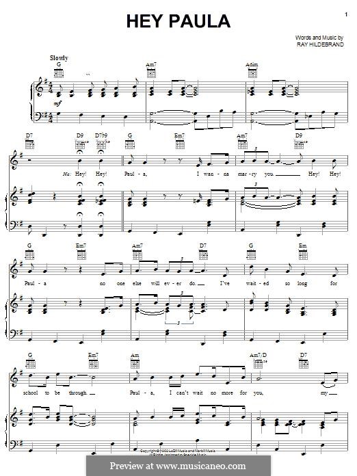 Hey Paula: For voice and piano (or guitar) by Ray Hildebrand