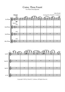 Come, Thou Fount of Every Blessing: For flute quartet / flute choir by John Wyeth