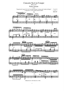 Concerto for Harpsichord, Two Flutes and Strings No.6 in F Major, BWV 1057: Version for piano by Johann Sebastian Bach