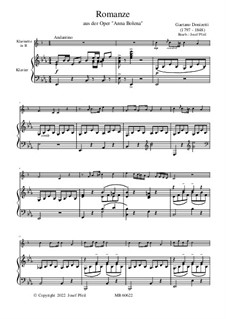 Anna Bolena: Romance, for clarinet and piano by Gaetano Donizetti