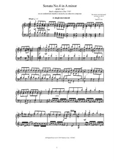 Sonata for Keyboard in A Minor, BWV 967: For a single performer by Johann Sebastian Bach