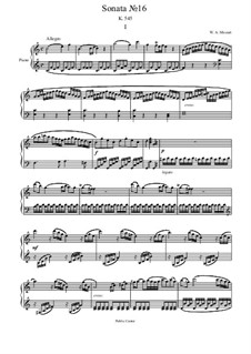 Sonata for Piano No.16 in C Major, K.545: For a single performer by Wolfgang Amadeus Mozart