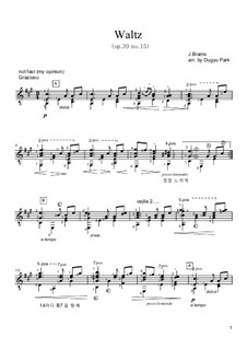 Waltz No.15: For guitar by Johannes Brahms