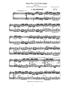 Suite for Harpsichord No.2 in E Flat Major, BWV 819: For piano by Johann Sebastian Bach