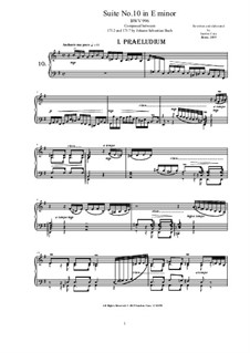 Suite for Lute (or Harpsichord) in E Minor, BWV 996: Version for piano by Johann Sebastian Bach