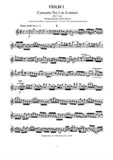 Concerto for Violin, Strings and Basso Continuo No.1 in A Minor, BWV 1041: Arrangement for string quartet - part by Johann Sebastian Bach