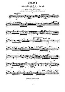 Concerto for Violin, Strings and Basso Continuo No.2 in E Major, BWV 1042: Arrangement for string quartet – parts by Johann Sebastian Bach