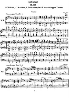 Twelve Walzer, Seventeen Ländler and Nine Ecossaises, D.145 Op.18: Complete set by Franz Schubert