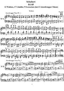 Twelve Walzer, Seventeen Ländler and Nine Ecossaises, D.145 Op.18: Complete set by Franz Schubert
