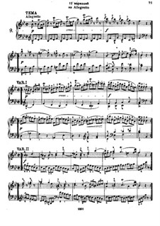 Twelve Variations on an Allegretto, K.500: For piano by Wolfgang Amadeus Mozart